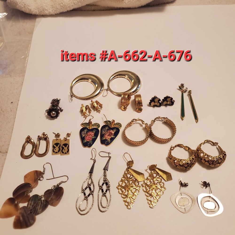 15 pair of Earrings, Items # A-662-A-676,.wt. 116 grams.
